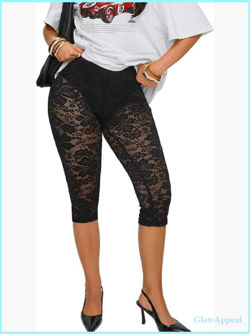 Sheer Floral Lace Capri Leggings Sexy Mesh Y2K Rave Cropped Tights